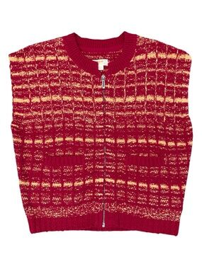 Maeve by Anthropologie Tweed Zippered Sweater Vest Pink / Yellow S